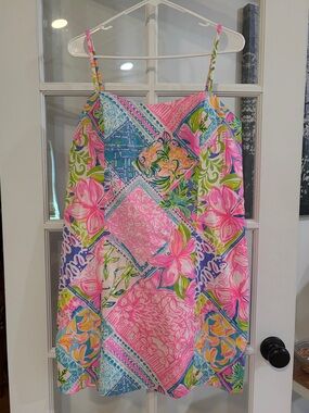 Lilly Pulitzer Shelli Fitted Stretch Shift Dress‎ Block Party Size 14